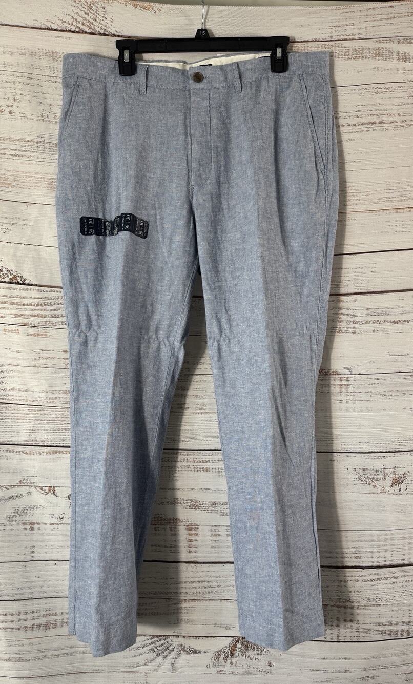 J.Crew 36 30 Light Blue Chambray Linen Blend Dress Pants Straight Fit NWT